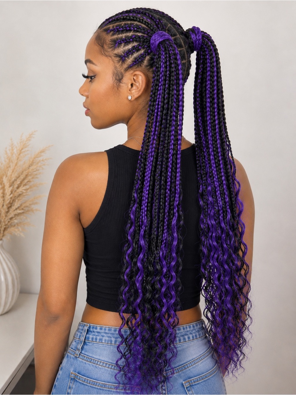 24” Purple Water Wave Braiding Hair Extensions Curly Synthetic Crochet Hair